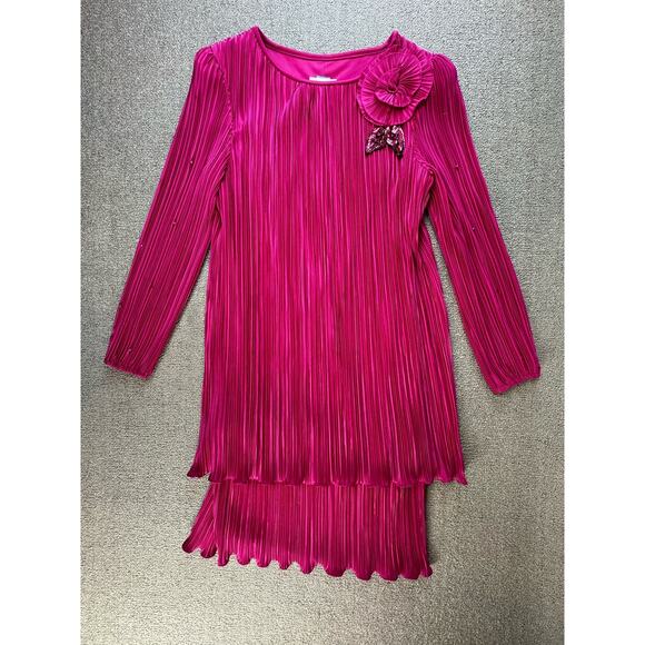 Vintage After Dark Dress Womens Medium Cocktail Micro Pleated Tiered Pink - Picture 1 of 10